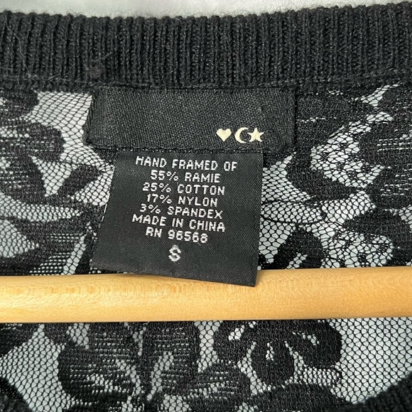 Vintage Sun Moon Star Black Lace Back Button Down Cardigan Sweater - SMALL - Picture 8 of 11